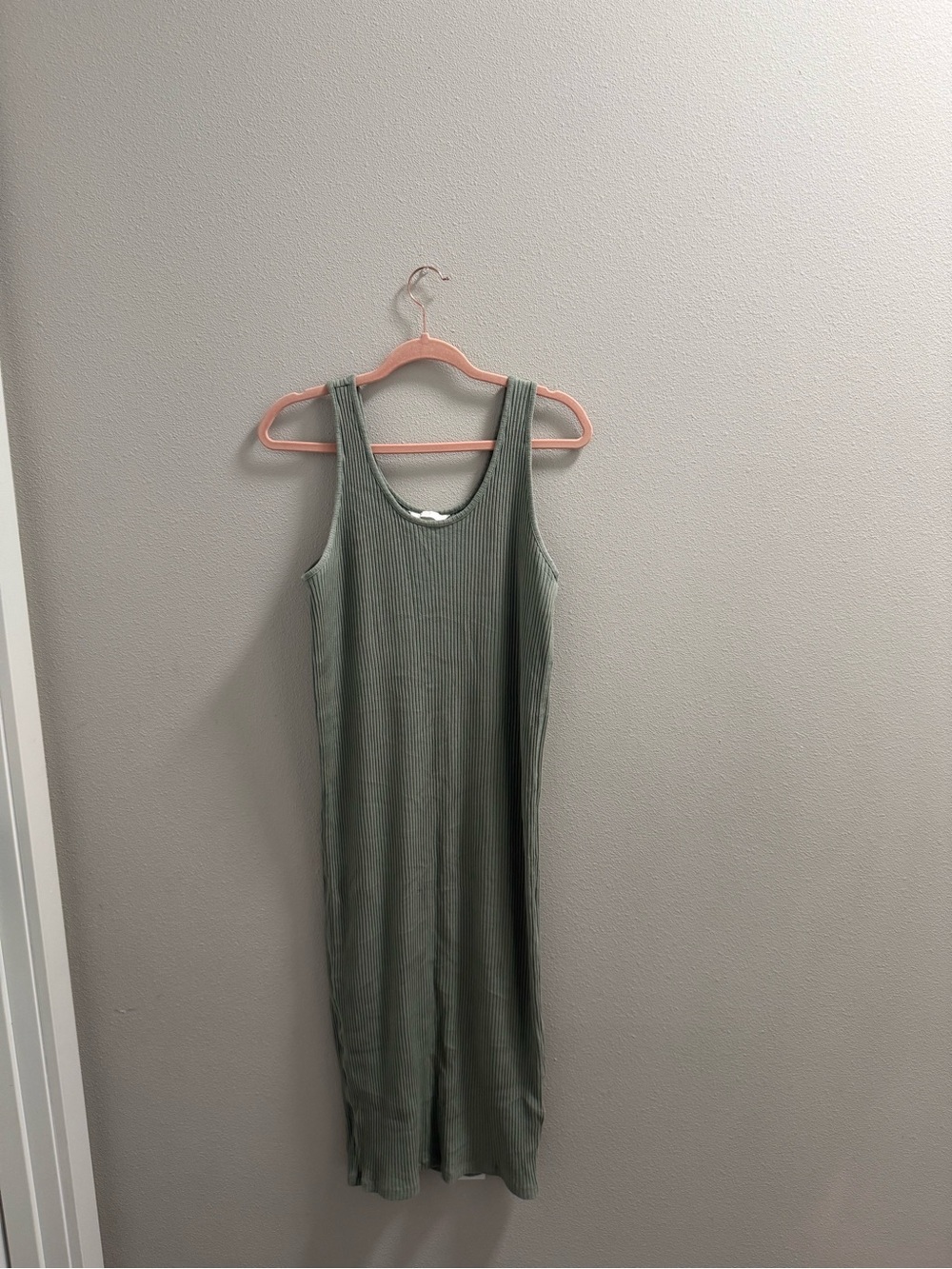 H&M Ribbed Tank Midi Dress in Sage Green